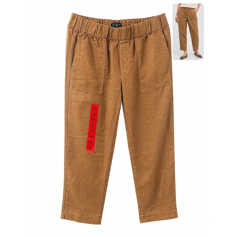 Banana Republic Utility Pull-On Pants Womens Size M Brown High Rise linen